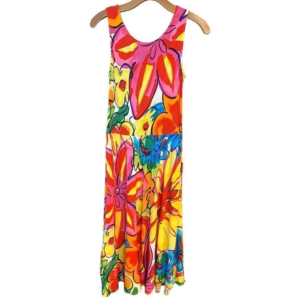 Jams World XS Pink Yellow Furphy Floral Drop Waist Swing Sleeveless Rare Dress
